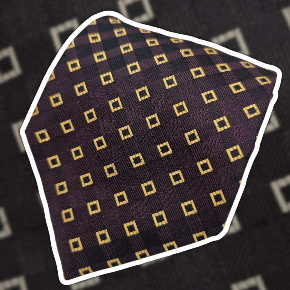 Bocara Tie Men Burgundy Gold Geometric Foulard Silk Handmade Red Luxury 60"x4"